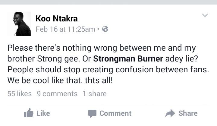 We Are At No War! Strongman And Koo Ntakra Tell Fans.
